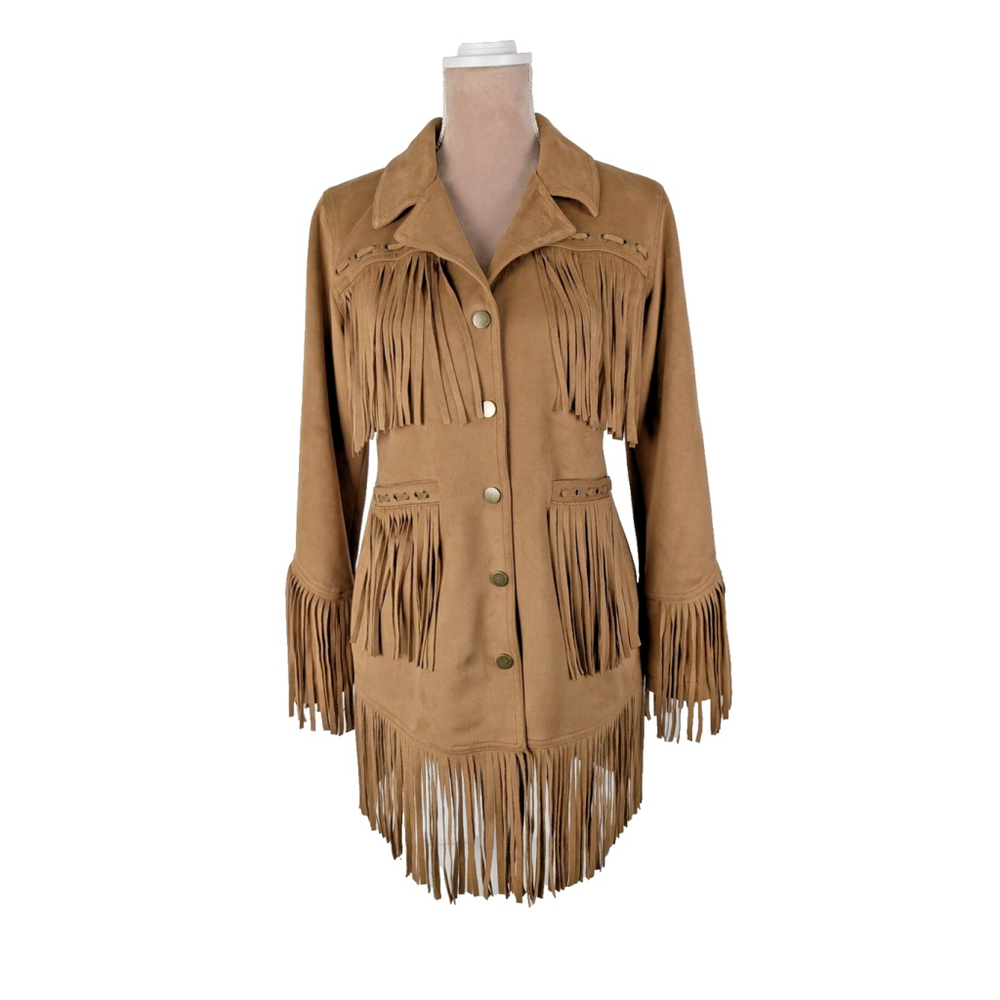 Powder River Outfitters Faux Suede Fringed Coat Jacket Sz M Western Boho Cowgirl - Picture 2 of 12